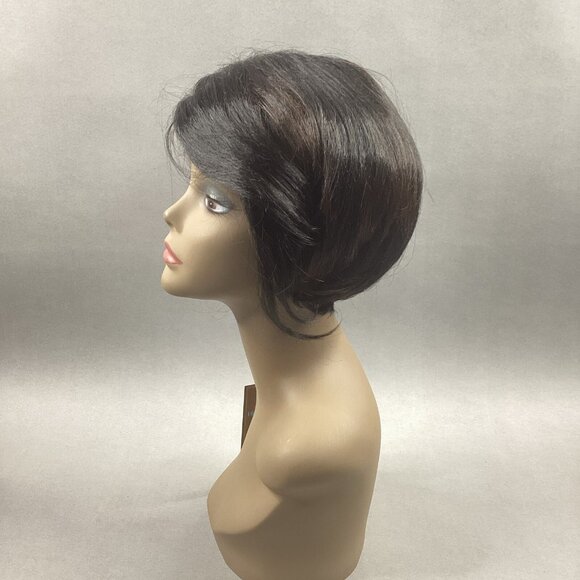H/H Avanza Short Straight #F1B/30 Black Brown 100% Human Hair Blend Full Wig - Picture 5 of 9